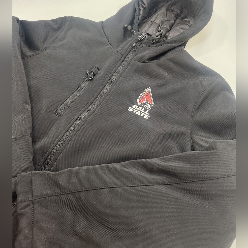 Clique Lined Full Zip Ball State Cardinals NCAA Black Hooded Jacket Large
